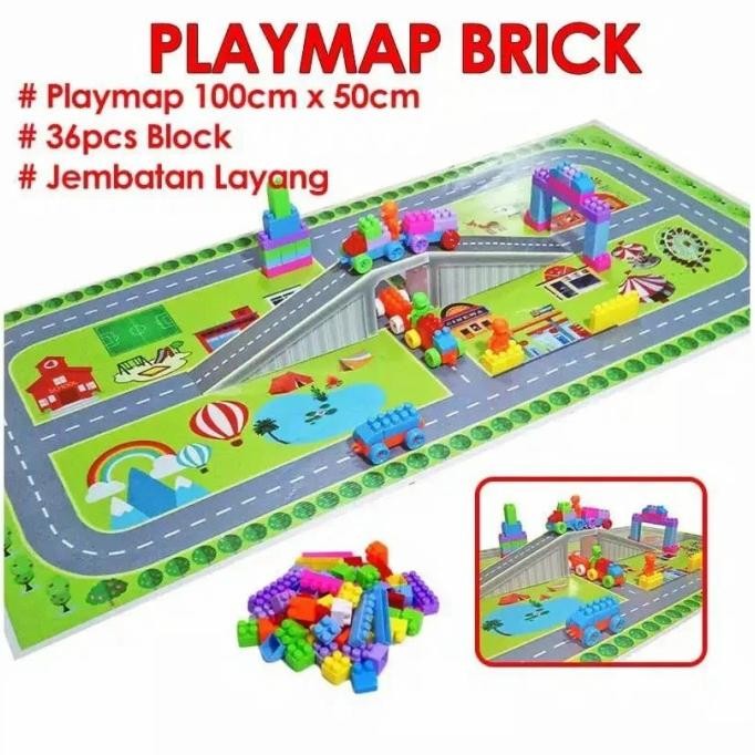 playmap playmat play mat alas jalan mobil anti air+ jembatan + lego