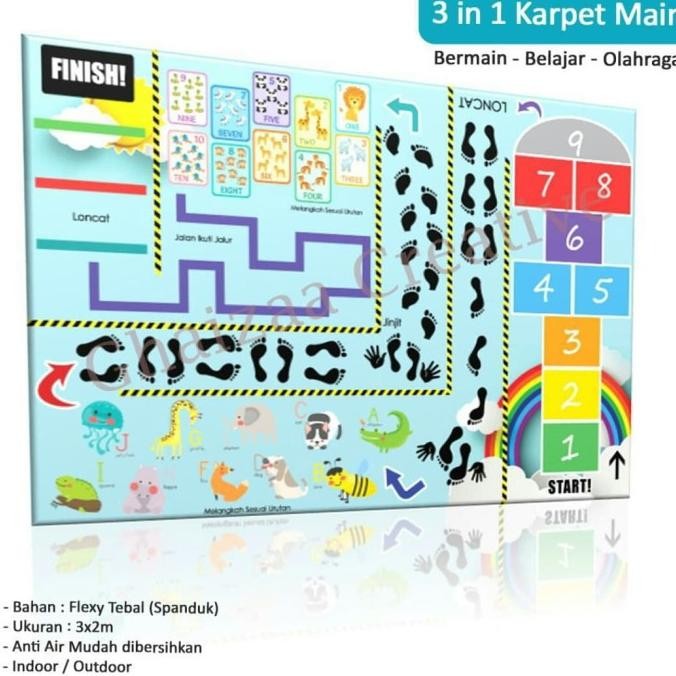 KARPET MAIN 3 IN 1 / MAINAN EDUKASI / MONTESSORI / ENGKLEK / PLAYMAT /
