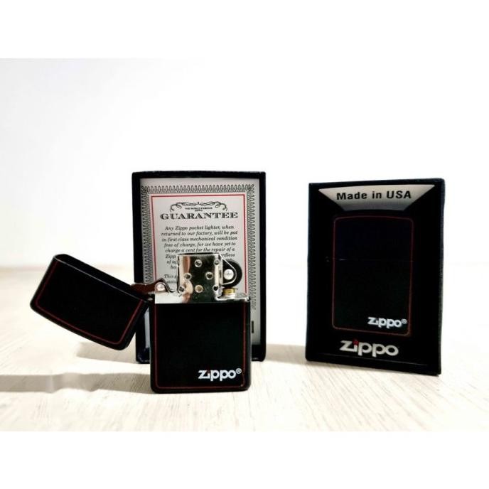 Korek Api Zippo Hitam List Merah Black Mate Original Ping Sound