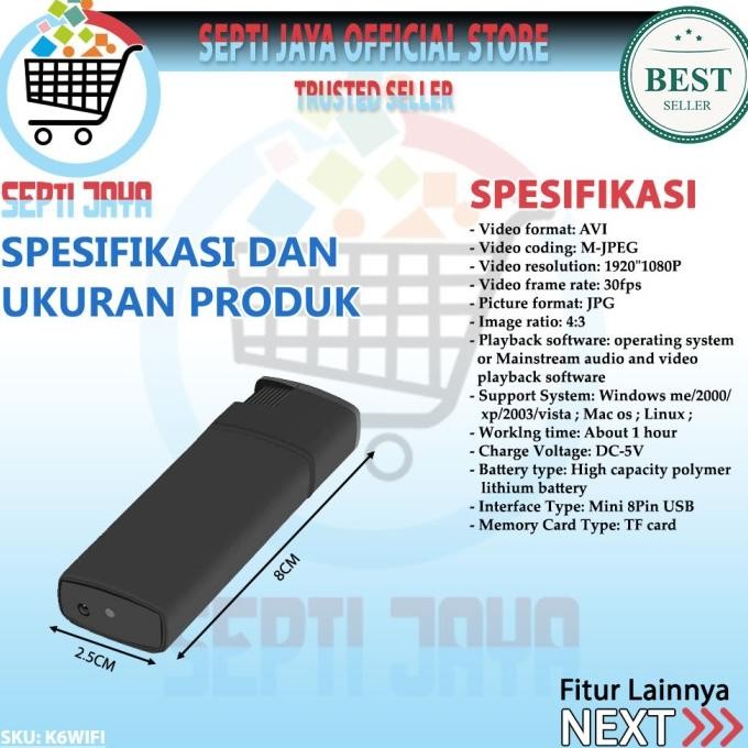 Spy Cam Kamera Korek Api Elektrik Unik K6 WIFI Hidden Camera Hd 1080P