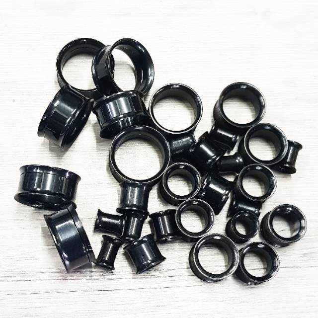 JelitaFash- Anting 1piece Piercing EarPlug Tunnel Plated Black Stainless Steel 2mm - 30mm