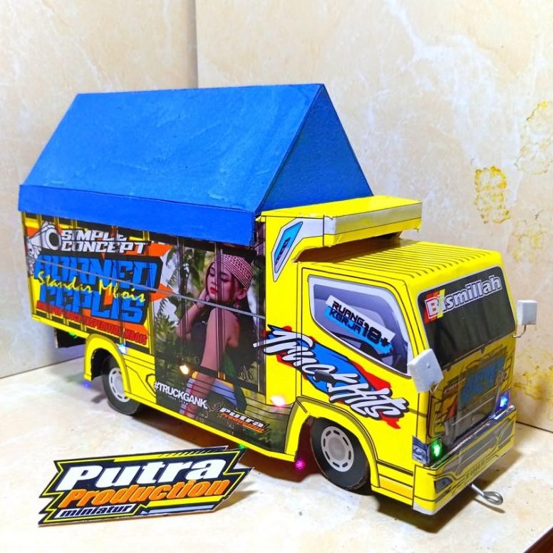 MINIATUR TRUK OLENG TRUK OLENG KAYU ASLI TRUK OLENG FULL VARIASI LAMPU BONUS TERPAL DAN SETIKER TRUK