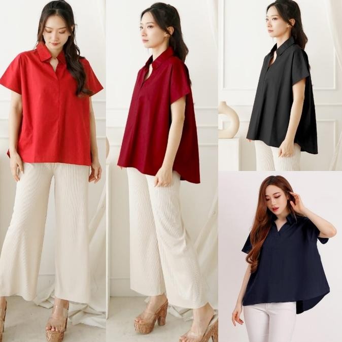 Tersedia Baju Atasan Wanita Jumbo Collar Blouse Blus Korean Style Kerah Kemeja