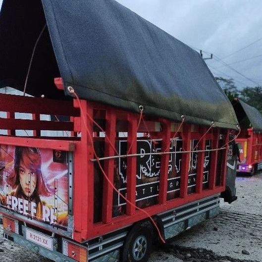 Miniatur truk oleng kayu jumbo full lampu dan terpal p 55