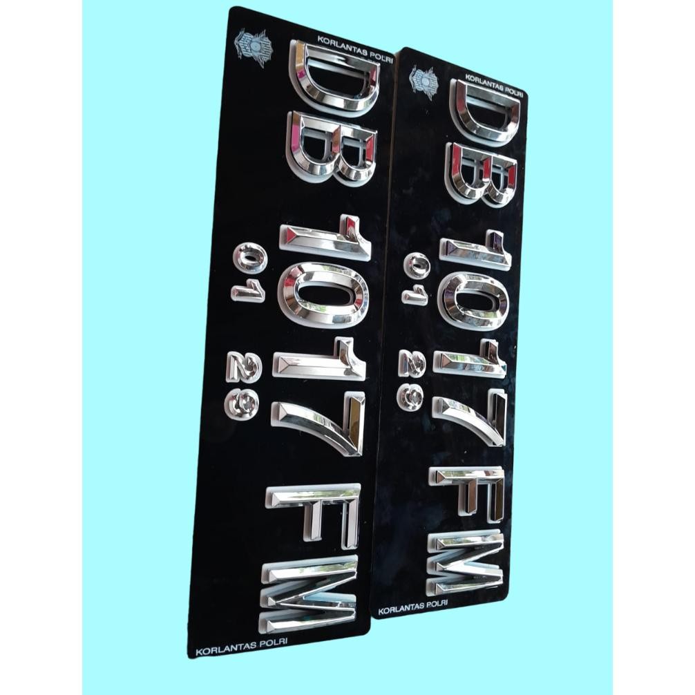Plat Hitam Nomor Mobil Timbul Lancip Chrome Lis Putih