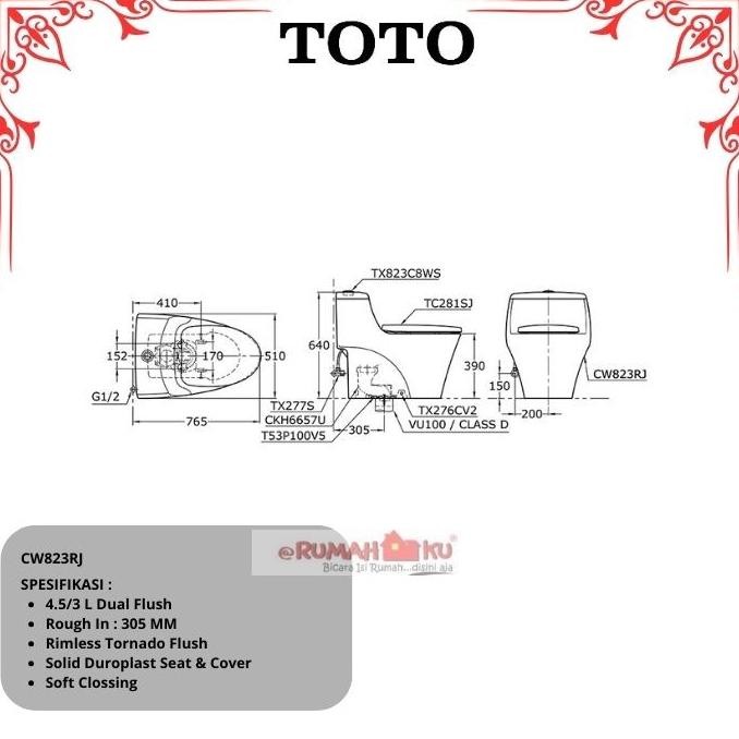 Grosir Kloset Duduk Toto Cw823Rj One Piece Toilet