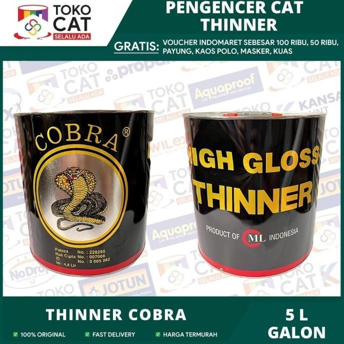 Thinner Cobra Hitam Kaleng 5 Liter Galon / Pengencer Cat / Thiner 5 L - Asli