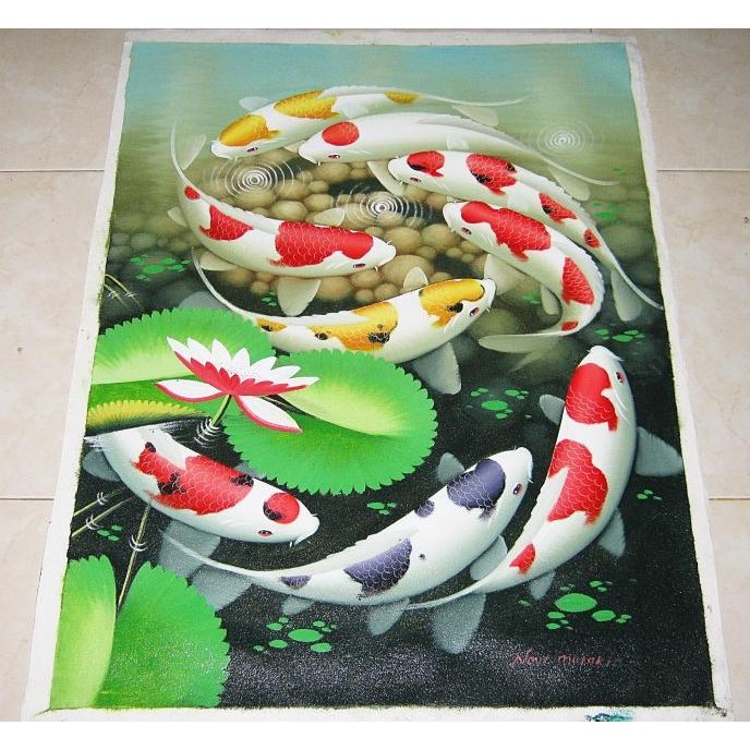 Lukisan Feng Shui Ikan Koi Berbentuk Angka 9 Warna Menarik