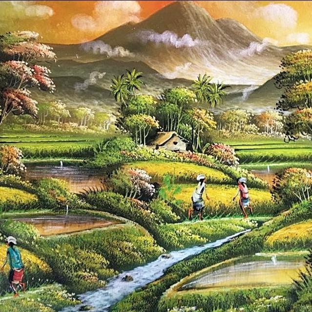 BEBAS ONGKIR - Lukisan Kanvas Pemandangan Nuansa Sunset Istimewa Model Terbaru (Ukuran 2x1 Meter)