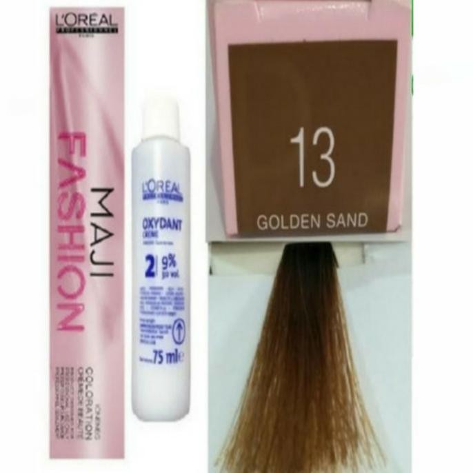 cat rambut loreal Maji FASHION 13 Golden sand + oxidant pewarna rambut