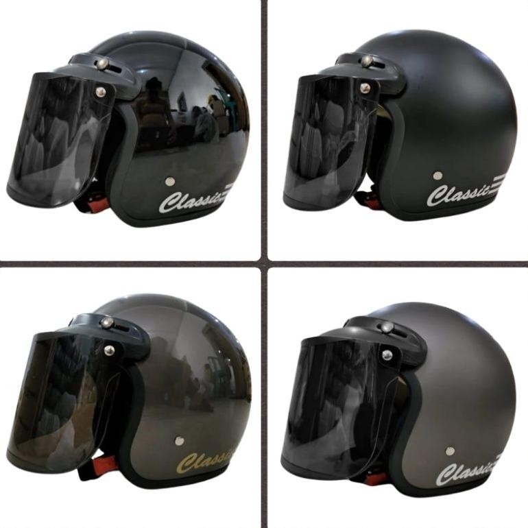 Helm bogo Retro Classic SNI Hitam Glossy (Free Kaca)