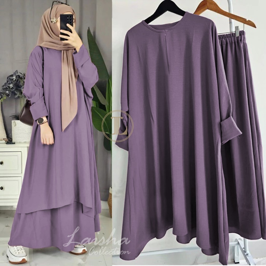 Diskont (Bisa Cod) Laisha Collection One Set Tunik Malayu Atasan + Rok Crinkle Airflow Jumbo /