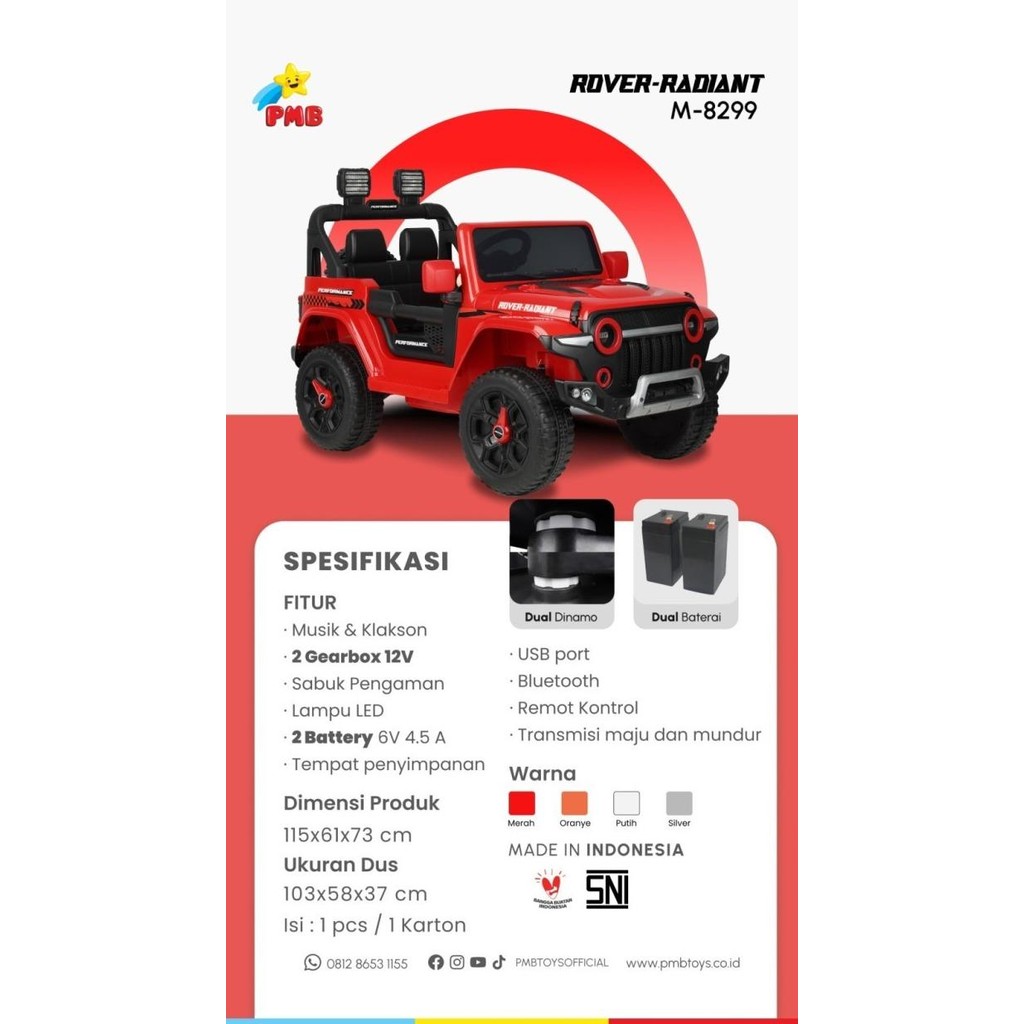 Mainan Mobil Aki Anak Jeep Pmb 8299  Rover Radiant Dual Dinamo Co