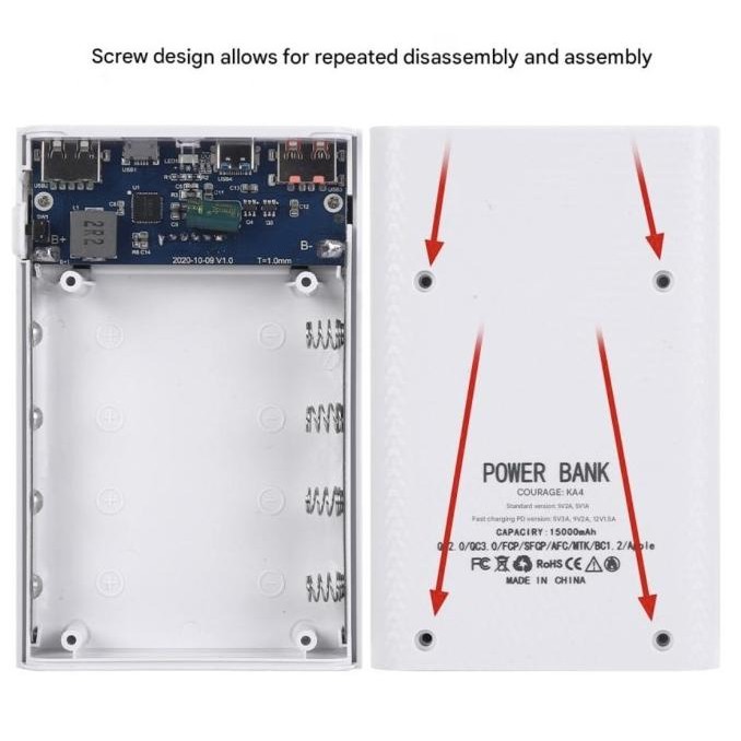 4 Slot Kotak Baterai 18650 Powerbank USB Type C - 22.5W fast charging PD/QC3.0 Battery Case Solder f