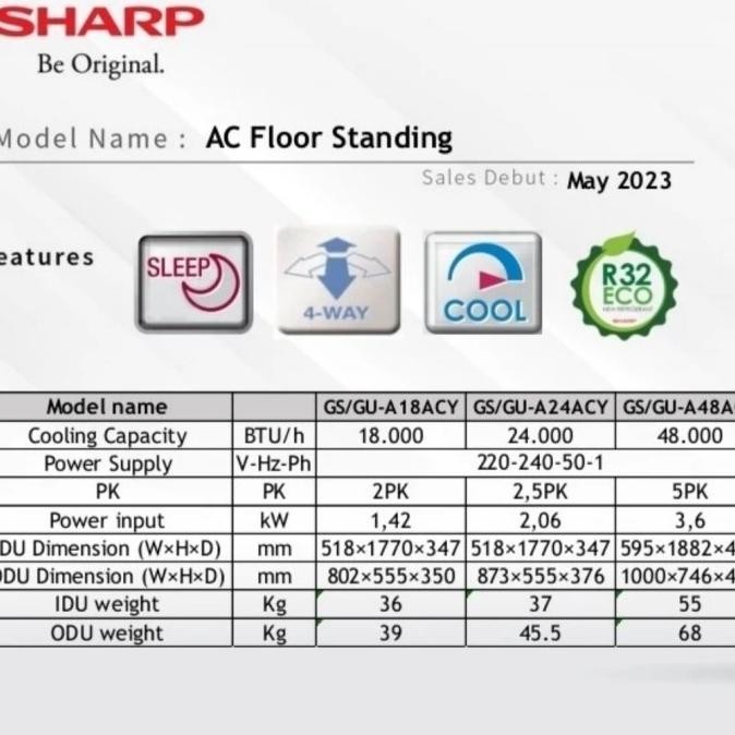 Terlaris Ac Sharp Standing Floor 2Pk Gs-A18Acy Ready Stok