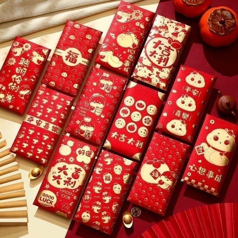 

Gh-67 Angpao Snake Red Gold Panjang Isi 6 Pcs Imlek 2025 Amplop Tahun Baru China