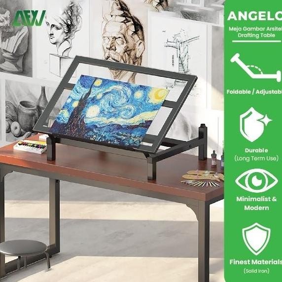 ANGELO Meja Lukis Kaca Arsitek Drawing Adjustable Desk Drafting Table