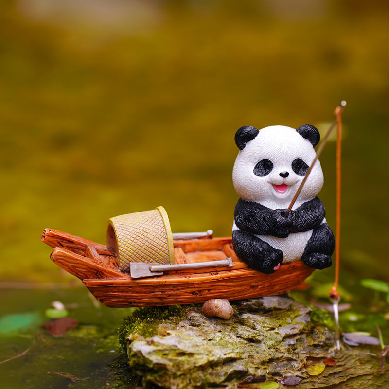 Ornamen Perahu Memancing Panda, Dekorasi Bonsai Lanskap