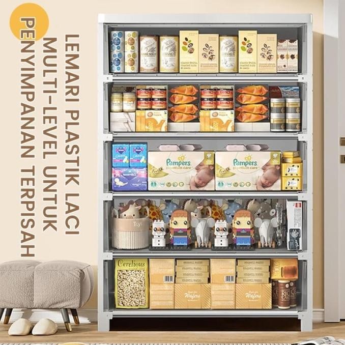 HOMETIME Lemari Plastik Susun / Lemari Hijab Oval / Bahan PP Pengaman Putih