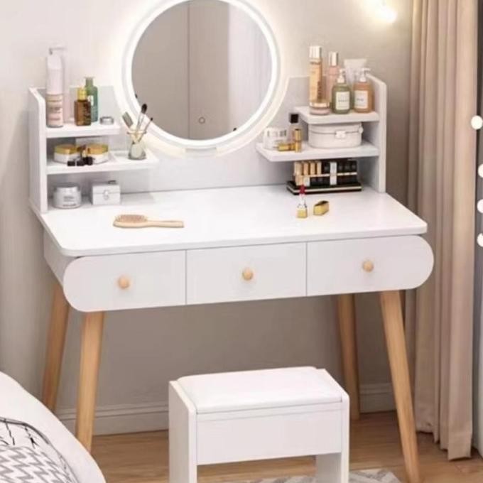 Meja Rias Lampu LED Meja Rias Rak kosmetik Meja Rias Aesthetic Minimalis Mini ern Meja Kosmetik