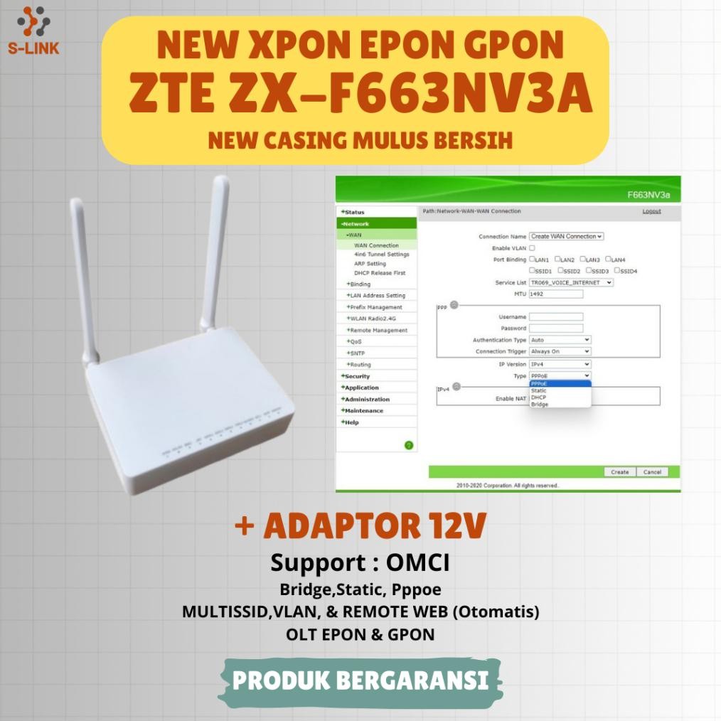 NEW ONT XPON EPON/GPON ZX-F663NV3A OMCI DENGAN ADAPTOR