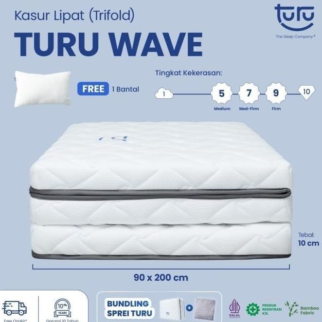 Kasur Lipat Lantai Trifold Premium TURU Wave Rebounded uk. 10x90x200