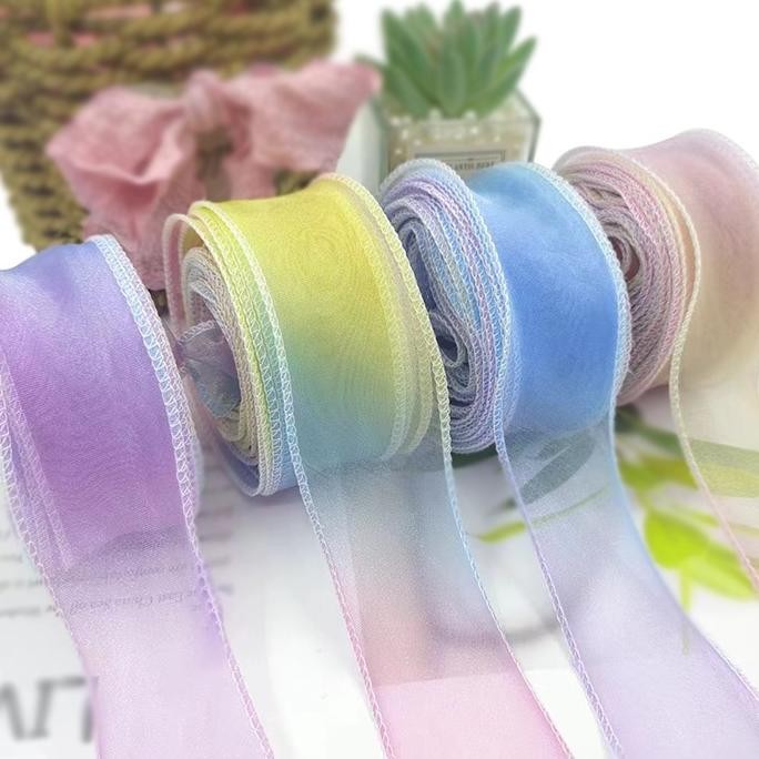 

1Roll Pita Ribbon Rainbow Orea Fihtail Wave Gelombang Pita Organza