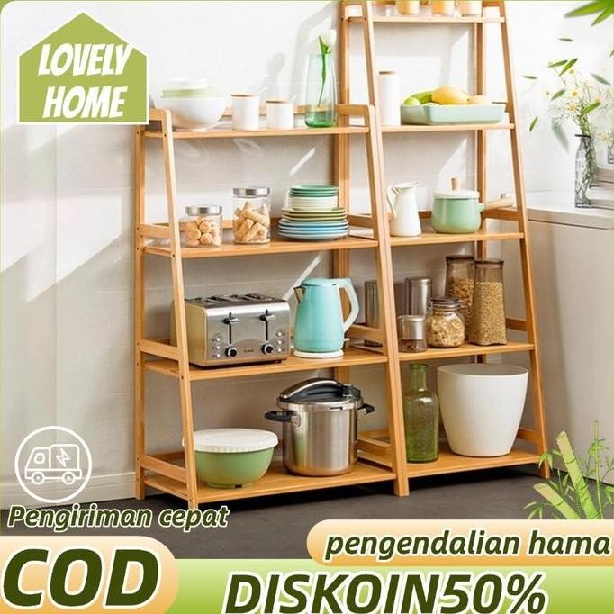 Promo Rak Dapur Serbaguna Rak Susun Bambu Rak Penyimpanan Rak Bumbu Kayu Rak Oven Microwave Moder Pr
