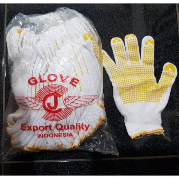 Ghs-55 Sarung Tangan Putih Bintik Karet Kuning Benang 6 Gosave Go Save