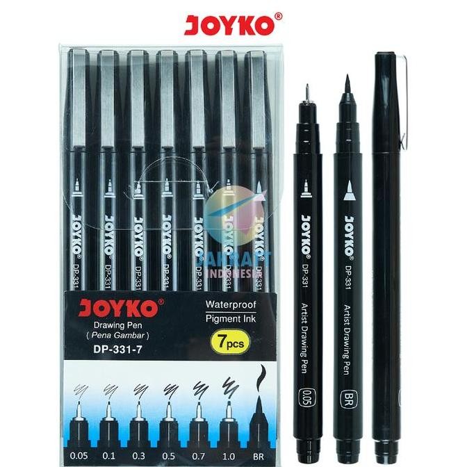 

(7 Pcs) Paket Drawing Pen & Kuas Permanen JOYKO DP-331-7 Hitam Black Brush 0.05 0.1 0.3 0.5 0.7 1.0 Permanent Waterproof Anti Air by Radhiant official