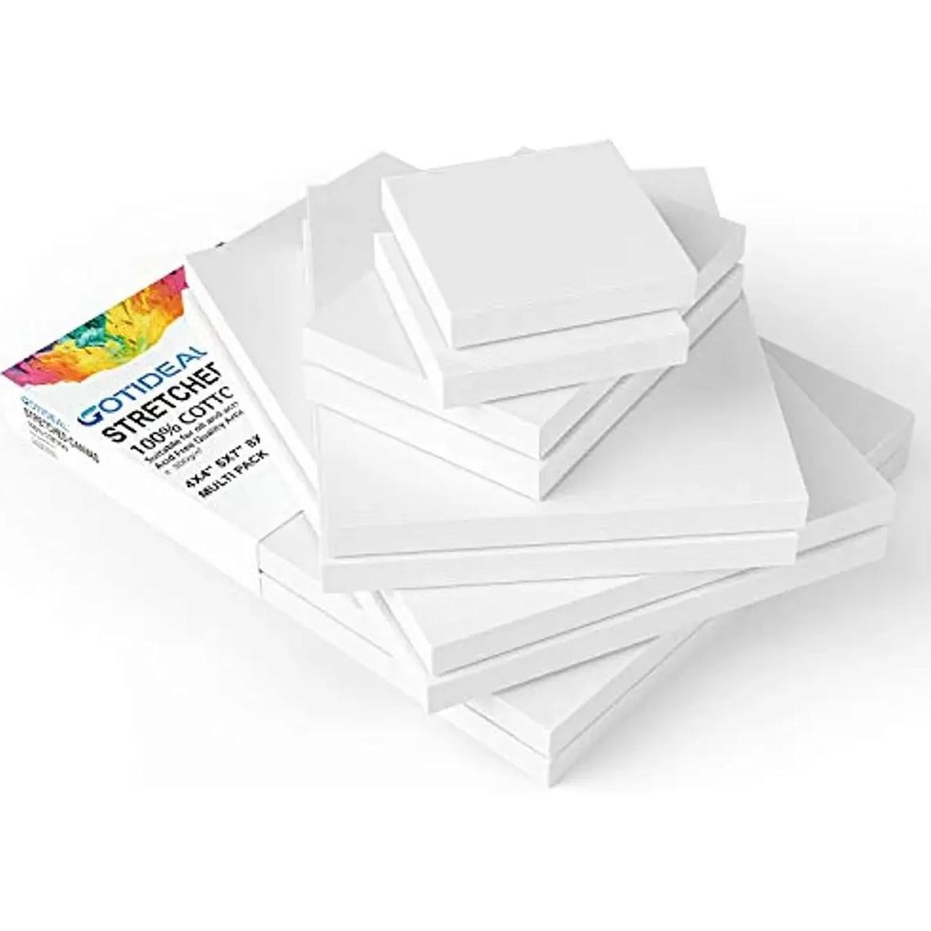 

Set Of 4, 4X4"/8X12"/16X16"/12X20" 100% Cotton White Artist Canvas For Painting Acrylic Pouring Oil Paint Dry & Wet Art Media
