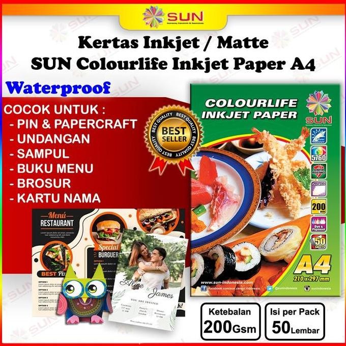 

Kertas Inkjet Matte A4 Isi 100 Lembar - Sun Colourlife Inkjet Paper A4 ( Doff / Matte ) ( Support Epson/Canon/Hp/Brother Ori/Dye/Pigment/Art Paper Ink - 664, 003, 673, 790, 810, Bt5000, Gt Terbaru