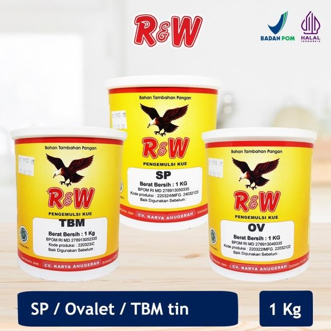 

TERSEDIA SP Ovalet TBM Pengemulsi Pengembang Kue Roti Rajawali R&W RW 1 Kg Tin