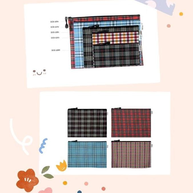 

JOYKO DCB32 ZIPPER DOCUMENT BAG MAP TAS DOKUMEN KAIN RESLETING MOTIF KOTAK TARTAN B4 A4 B5 A5 BILL murah