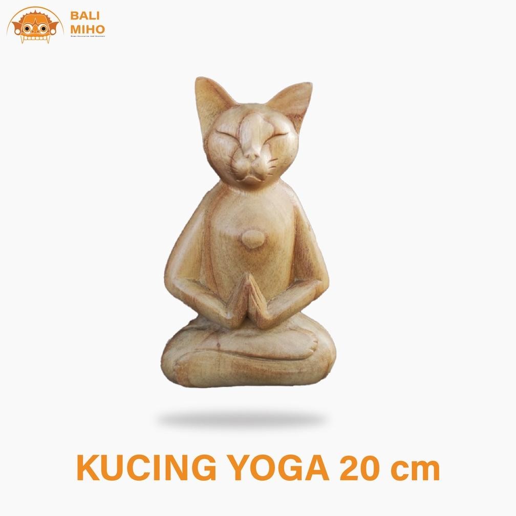 Living Patung Kucing Yoga - Patung Kucing Meditasi - Patung Kucing Unik - Patung Kayu - Kucing Yoga 