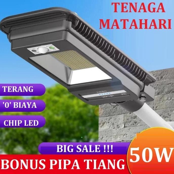 Promo Lampu Jalan Tenaga Surya 50Watt All In One - 50Watt+Pipa