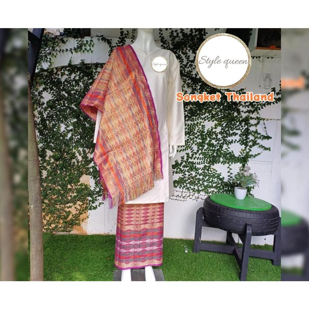 Set Rok Kain Songket Selendang Thailand / Kain Rok Songket Kebaya (Harga 1 Set Songket + Selendang)