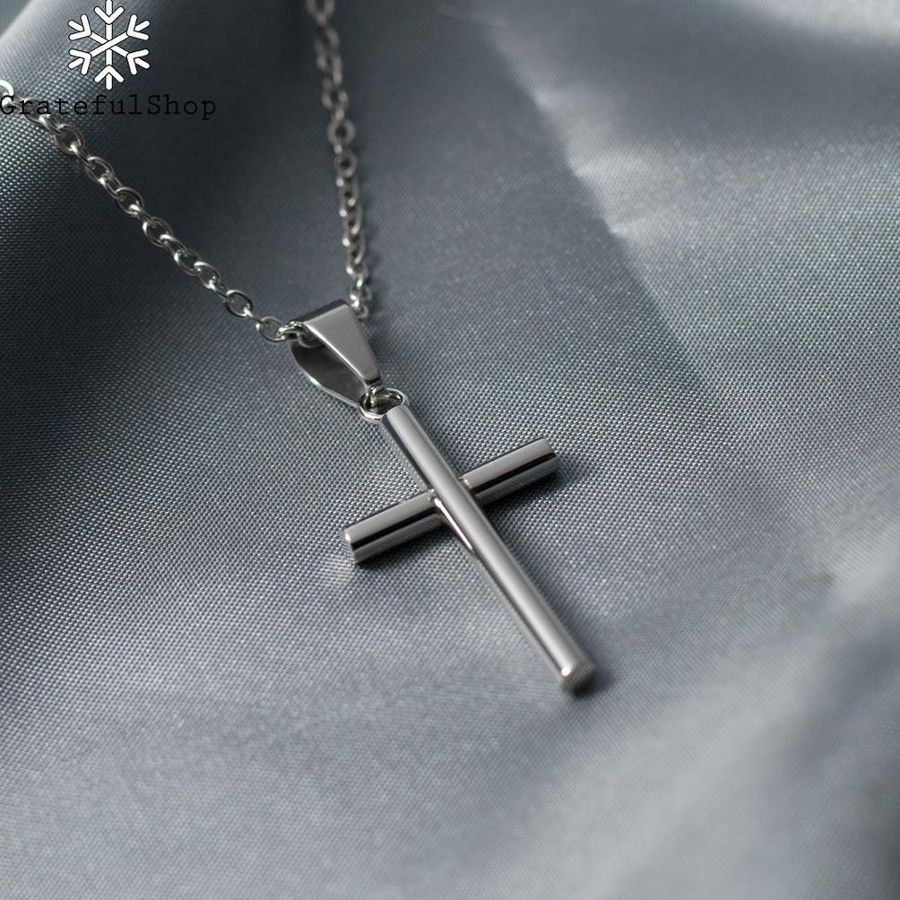 Grateful - Kalung Silver Salib Cross Pipe Stainless Steel (Anti Karat)