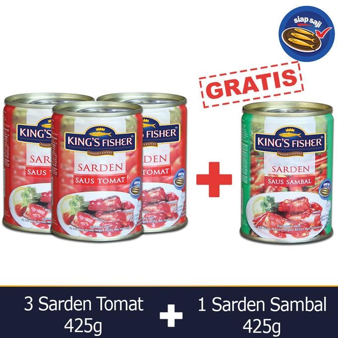 

Murah King'S Fisher Paket A 4 Pcs Sarden Saus Tomat Sambal 425G Makanan Kale