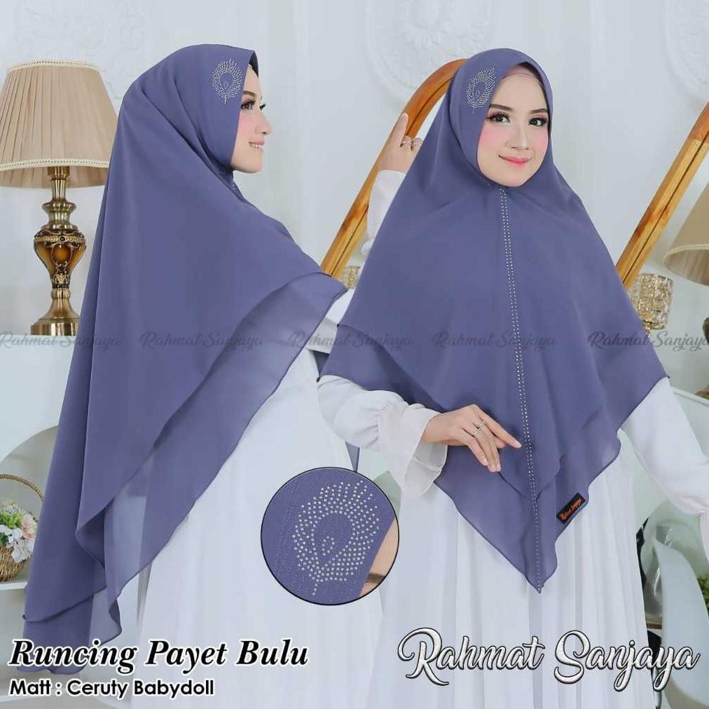Hijab Khimar 2 Layar Jumbo Runcing Payet Bulu Mutiara Sawarosky Bahan Ceruti Babydoll Rahmat Sanjaya