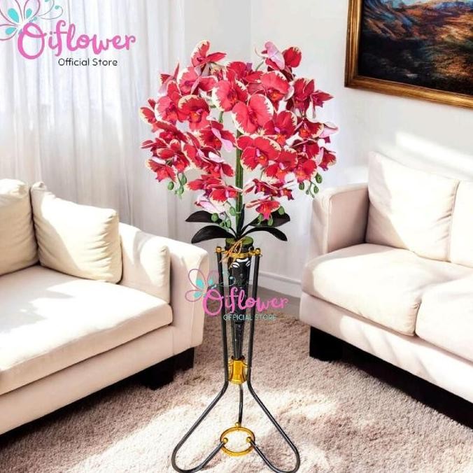 Produk Baru Bunga Hias Anggrek Latex Premium Dengan Vas/Pot Standing Besi Hiasan Dekorasi Sudut Ruan