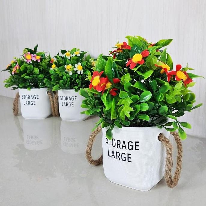 New Pot Bunga Krisan Tanaman Hias Bunga Plastik Pot Bunga Kembang Artificial Hiasan Meja Tamu Dekora