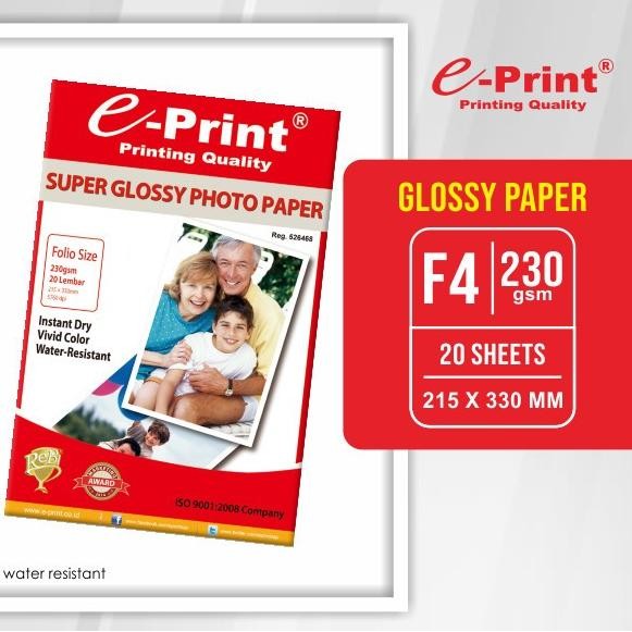 

Kertas Foto E-Print Super Glossy F4 230Gsm 20S Best Seller