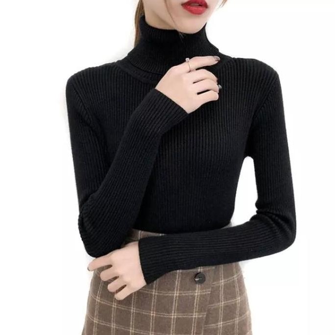 KAOS RAJUT TURTLENECK WANITA LENGAN PANJANG/ ATASAN WANITA INNER RAJUT FIT TOP BAJU CANTIK KNITWEAR 