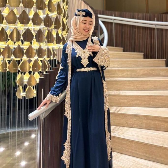 Produk Baru Sherine Abaya Kaftan Outer Modern Set Manset Turban Dan Belt Gamis Ceruti Bordir Premium