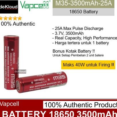 Authentic VAPCELL 18650 3500mAh 25A Battery | batre baterai batere