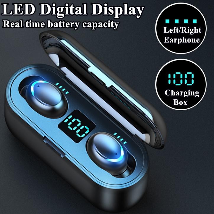 GS BASS Bluetooth HeadsetDikirim dari ID CODTWS F9 Nirkabel Earphone Bluetooth Gaming Earbud Tahan A