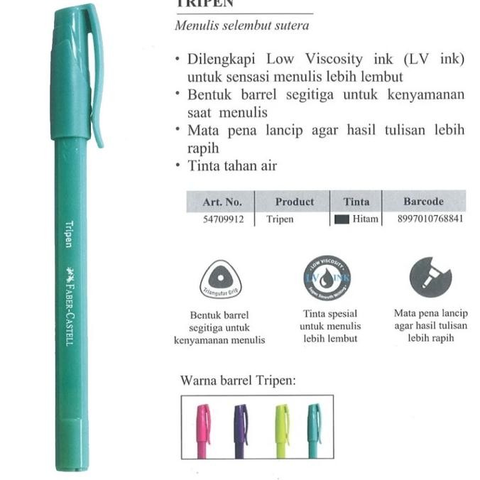 

Tersedia 1 Box 12Pcs Bolpoint Pena Faber Castell Tripen Pulpen 0.7 Mm Bolpen