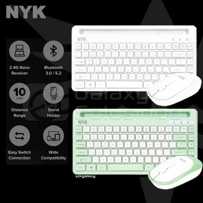 Nyk K50 K 50 Wireless Bluetooth Dual Mode Keyboard Mouse - Mint / White - White New Stok