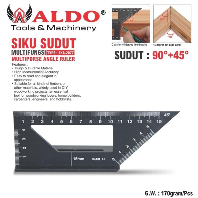

siap kirim siku sudut multifungsi sudut 90 derajat + 45 derajat ska-2077 / siku tukang / penggaris pola / multipurse angle ruler aldo